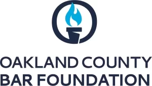 Logo of a torch in a circle with the words Oakland County Bar Foundation.